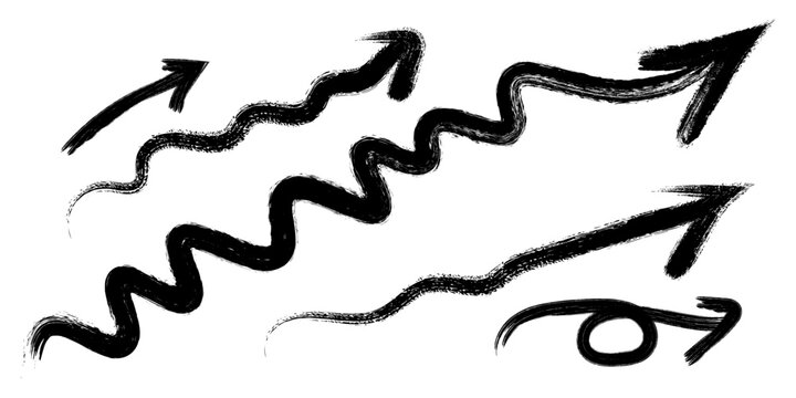 Hand drawn brush arrows indicating upward progress on white background representing growth and development