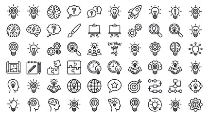 Minimalist outline creativity and idea generation icons. © Fenny