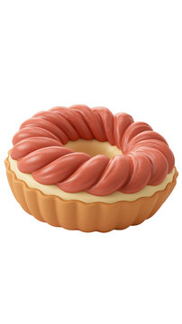 Cute tart with fluted crust cream filling and twisted terracotta ring topping isolated on transparent background for patisserie dessert menu design