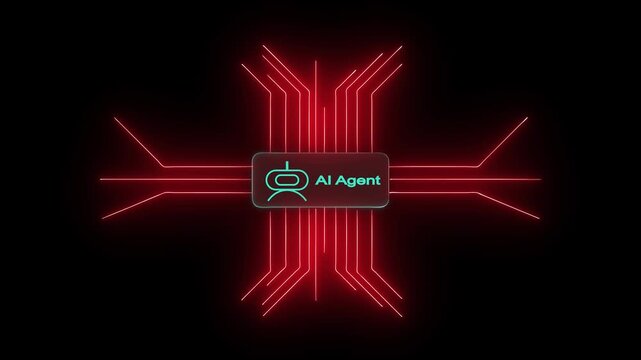 Glowing AI Agent Logo Animation with Neon Effect. Modern Artificial Intelligence Technology