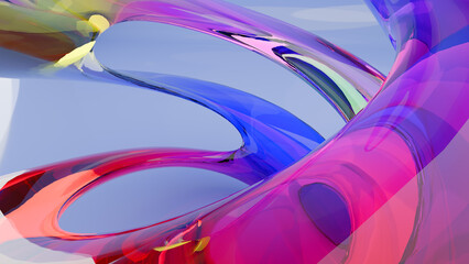 Fluid liquid gradient glass shapes and spheres abstract background. Fluid Glass Waves © RIHAN