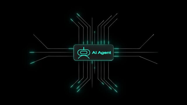 Glowing AI Agent Logo Animation with Neon Effect. Modern Artificial Intelligence Technology