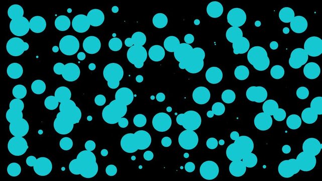 Cyan circles of varying sizes arranged randomly to create a vibrant pattern on black surface