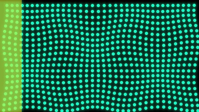 Cyan glowing dots forming wave patterns with vibrant vertical stripes in a rhythmic motion sequence
