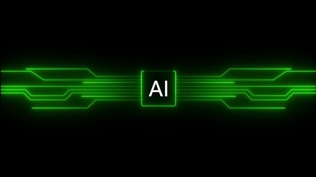 AI Command Prompt on Motherboard Digital Chip Animation Cyberpunk Processor Technology 4K Loop motion video,