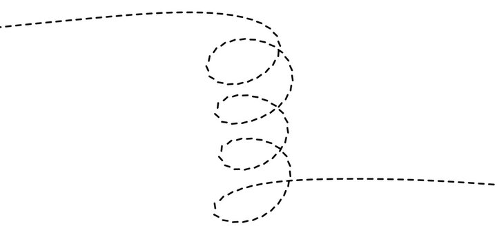 Abstract dashed line art creating a dynamic spiral and flowing curves on a clean white background, suggesting movement and design