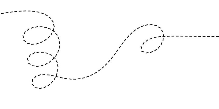 Dynamic abstract dotted line path with elegant swirls and continuous curves, ideal graphic element for illustrating a journey, progression, or a conceptual route