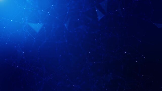 Dark blue abstract connection visual fine polygon mesh, glowing points, and clean empty space. digital presentations, network videos, AI backgrounds, corporate slides, tech promos, overlays.