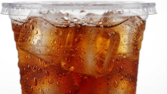 Refreshing Iced Tea with Condensation in Plastic Cup