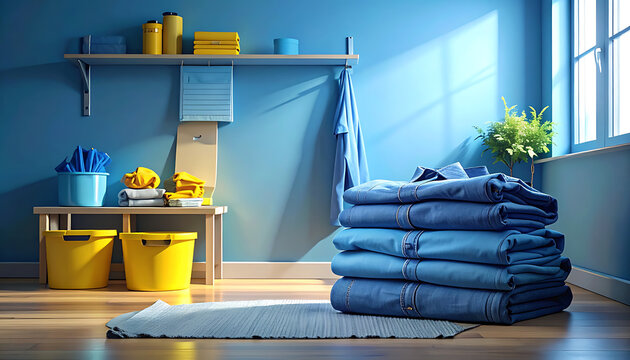 Stack of clean folded jeans.