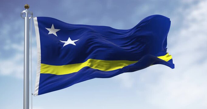 Close-up of Curacao flag waving in the wind