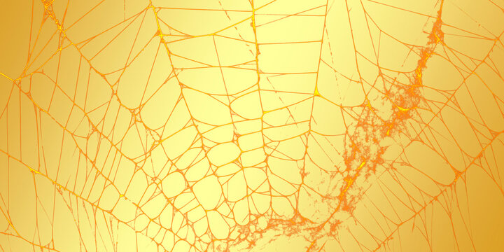 Abstract Golden Spiderweb Background with Glowing Orange and Yellow Digital Cobweb Network Pattern