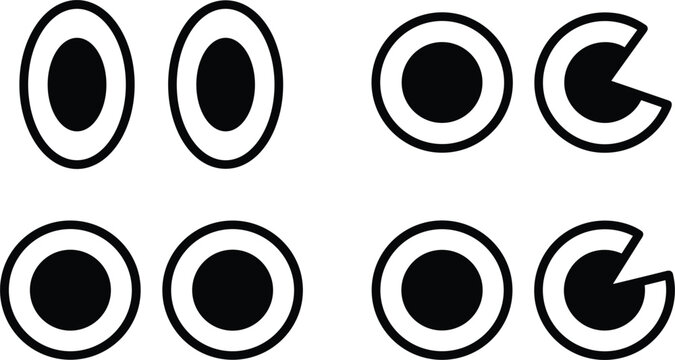 Cartoon character eyes collection with round oval and surprised expressions vector elements set for mascot facial expression design