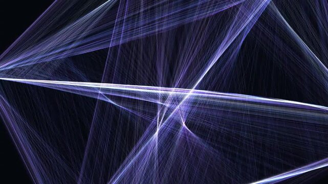 Dynamic glowing light rays intersecting to form complex geometric patterns across the deep dark space