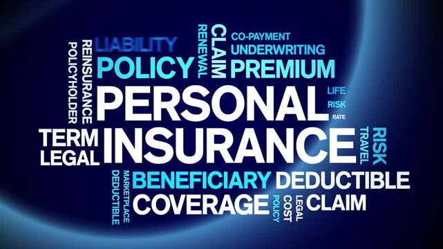 Personal insurance animated word cloud-text design animation tag kinetic typography seamless loop.