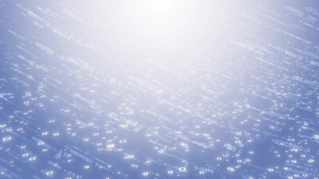 Pale digital number stream visual with floating white digits, soft blue fog, and bright futuristic atmosphere. for data videos, cloud services, software explainers, analytics screens, and overlays.