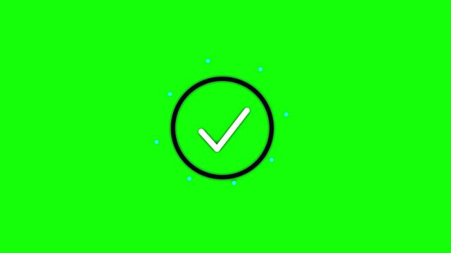Five identical circular icons featuring white check marks displayed horizontally on a bright green field