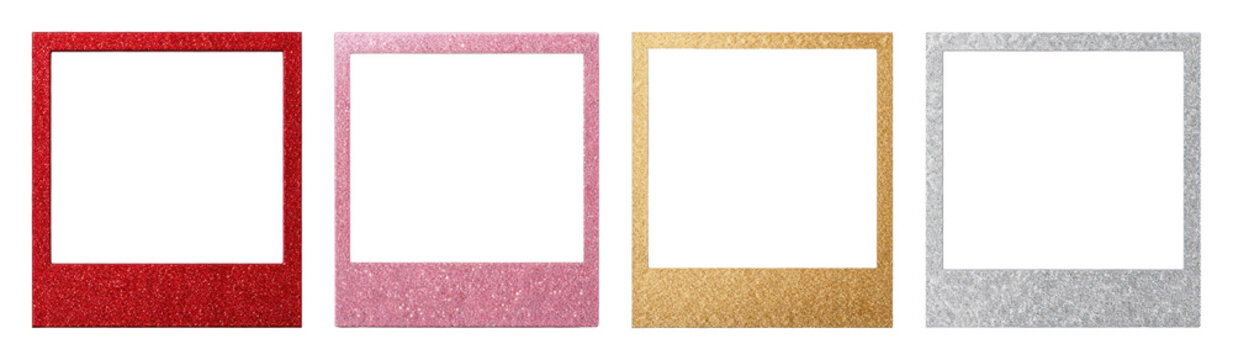 PNG Colorful glitter photo frames on transparent background