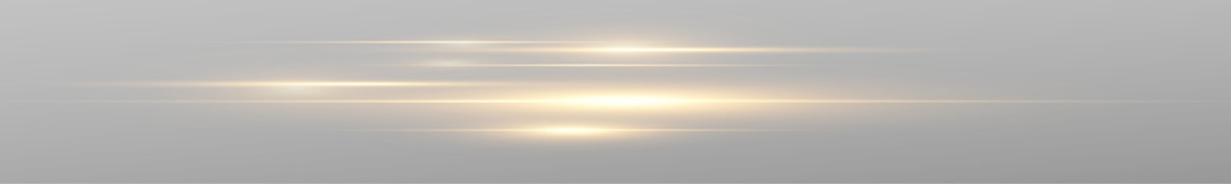Abstract golden anamorphic lens flare with cinematic horizontal light streak isolated on transparent background