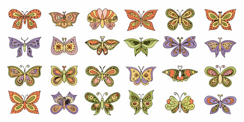 Hand Drawn Butterflies Collection Colorful Vector Illustration On White Background © prince