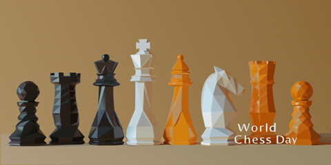 Geometric Chess Pieces Lineup With Polygons A 3d Rendered Illustration © prince