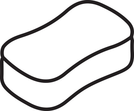 Simple black and white line art vector icon of a household cleaning sponge