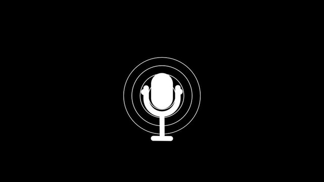 Microphone Sound Waves Progression White Silhouette On Black Background