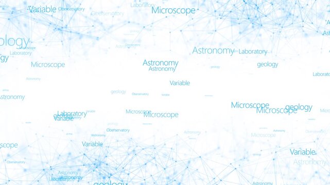 Educational science connection visual pale blue text, linked dots, and clean white academic layout. for laboratory videos, research explainers, study presentations, classroom intros, and overlays.