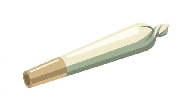 Digital stylized rendering of a marijuana joint with white and green colors and detailed details on rolling paper and filter for recreational use