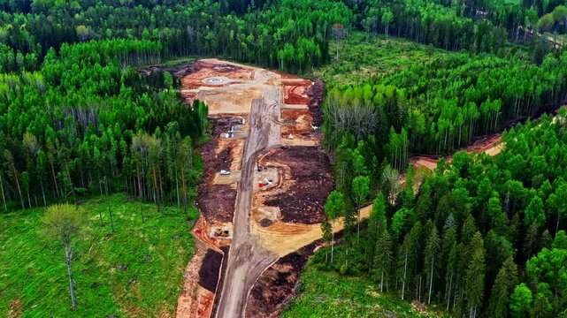 Developing wind turbine foundations and access roads, integrating sustainable energy within a forest