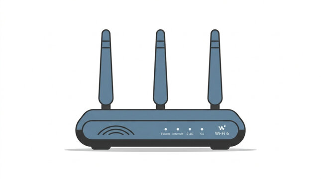 Wireless router with three antennas and WiFi signal icons on black background for internet connectivity and network technology