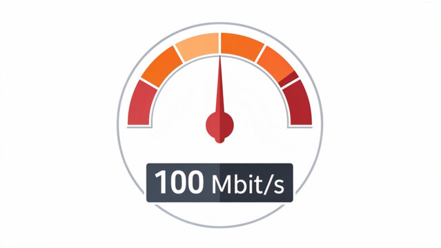 High speed digital speedometer displaying 100 Mbit per second in a modern data transmission context
