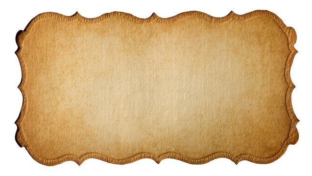 Isolated vintage blank ornate textured parchment scroll or old paper label for classic design