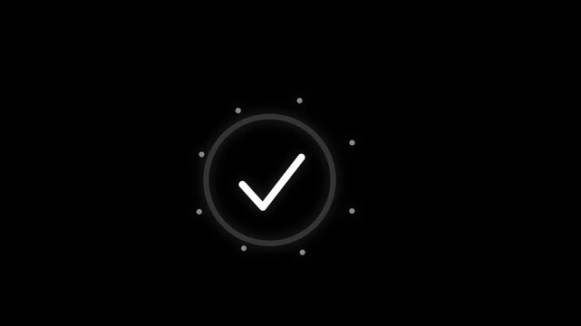 Glowing check mark icon inside a circular loading frame representing task completion and successful process verification