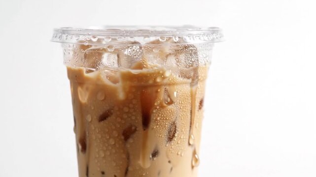 Iced Coffee with Condensation in Clear Plastic Cup