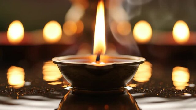 Hand lighting traditional oil diya lamp during Diwali festival