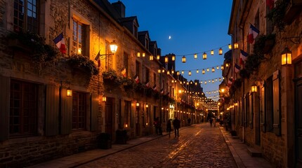 Fototapeta premium Lantern Lit Village Street at Night Independence Eve