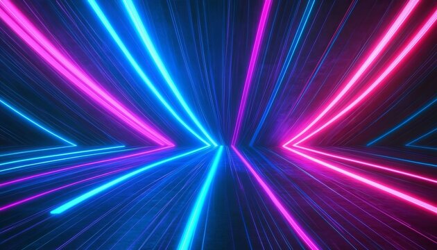 Abstract Background Featuring Pulsing Neon Ray Light Trails in Dynamic Pink and Brilliant Blue Tones