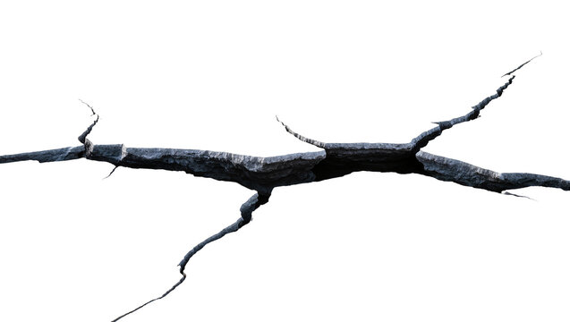 Isolated dramatic deep crack in rough textured ground, depicting earth damage and fissure
