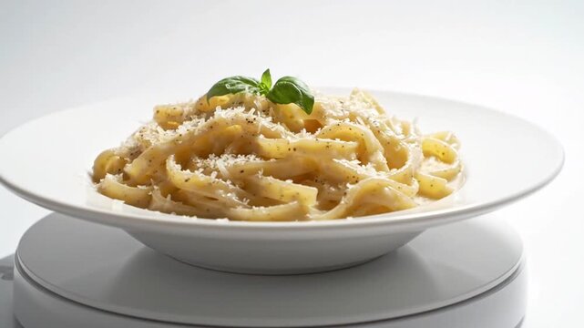 Creamy Fettuccine Alfredo Pasta with Parmesan and Basil