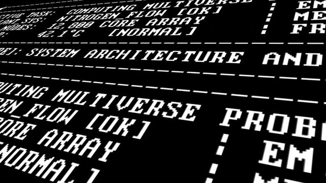 Vintage green screen command terminal scrolling system architecture code. Ideal text overlay asset for cyberpunk films, retro-tech presentations, and AI boot sequence simulations.