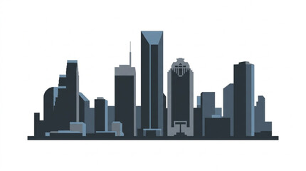 Obraz premium Modern city skyline silhouette with tall skyscrapers in shades of gray and black urban landscape with high-rise buildings for architectural and business themes