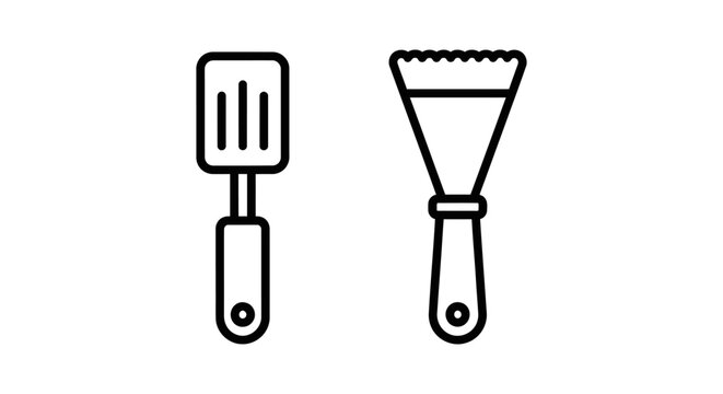 Kitchen spatula and putty scraper hand tool icons with construction equipment hardware renovation building flipping spreading minimalist illustration culinary maintenance