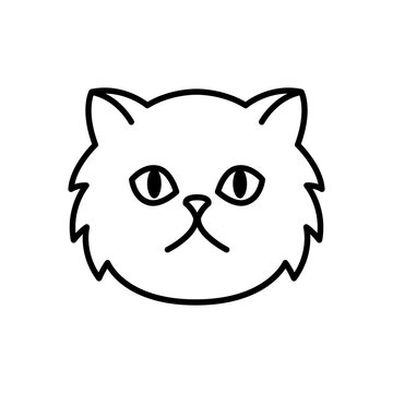 Simple outline icon of a Persian cat face. Perfect for International Cat Day campaigns, pet grooming, and animal care graphics.

