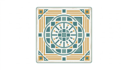 Fototapeta premium abstract geometric square design with circular patterns in shades of teal beige and gold for modern decoration or digital backgrounds