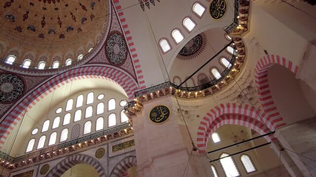 The interior of the Suleymaniye Mosque, Istanbul, Turkiye