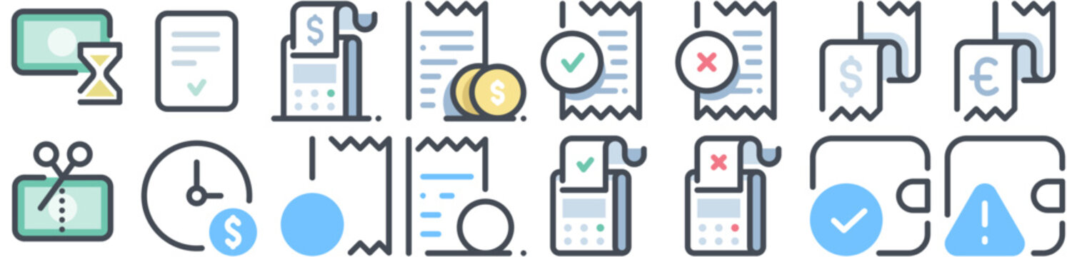 Billing &mdash; payment, receipt, money, finance, financial, invoice, bill, transaction, dollar, check, order, banking, pay, bank. Vector icon collection.