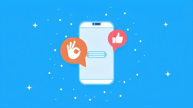 Hand holding smartphone with social media like and share icons on screen