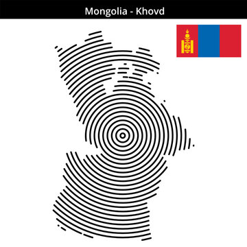 Map of Mongolia region Khovd in concentric medium size outlines