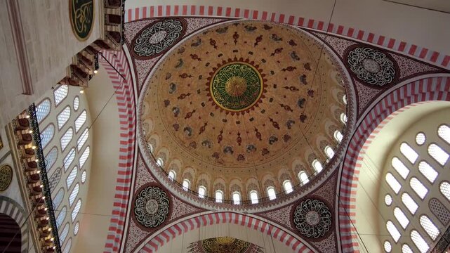 The interior of the Suleymaniye Mosque, Istanbul, Turkiye